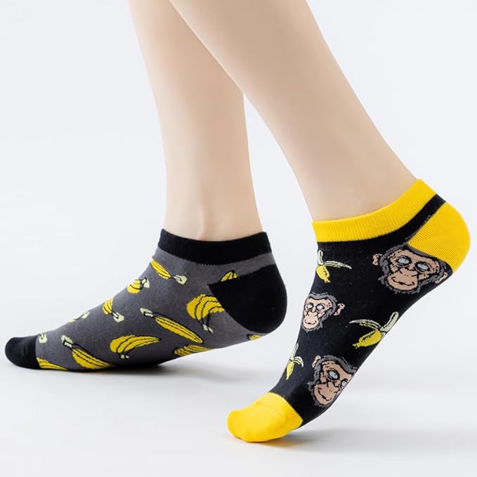 2 Pairs Funny Cartoon Animal Print Cotton Ankle Socks for Women Teens