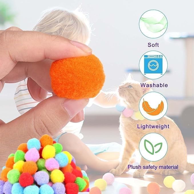 Cat Toy Balls, 50PCS 1.2Inch Cat Pompom Ball,Colorful and Soft Interactive Cat Balls, Active Cat Exercise Toys for Indoor Cats (50PCS Cat Ball)