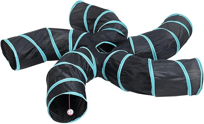 Cat Tunnels, Pet Ferret Rabbit Bunny Tunnels Tubes Subway Habitats, S-Style, DIY Cat Peekaboo Maze House Tent Bed, Kitten Interactive Toy (S Type: 5 Way Tubes)