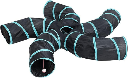 Cat Tunnels, Pet Ferret Rabbit Bunny Tunnels Tubes Subway Habitats, S-Style, DIY Cat Peekaboo Maze House Tent Bed, Kitten Interactive Toy (S Type: 5 Way Tubes)