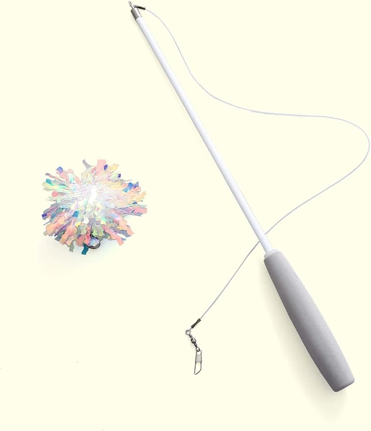 QWINEE 1pc Dragonfly Cat Teaser Wand Toys Interactive Cat Toy for Indoor Cats Kitty Kitten White One Size