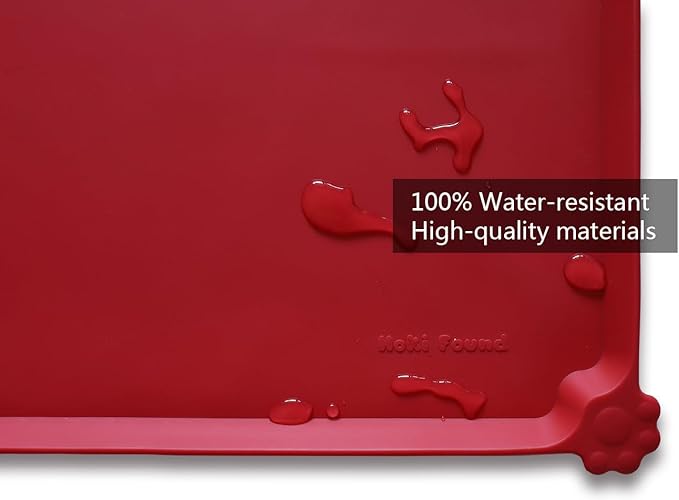 Hoki Found L Silicone Pet Food Mats Tray - Non Slip Pet Dog Cat Bowl Mats Placemat - Dog Pet Cat Feeding Mat - Waterproof Dog Cat Food Mats -Pet Water Mats for Carpet - Classic red