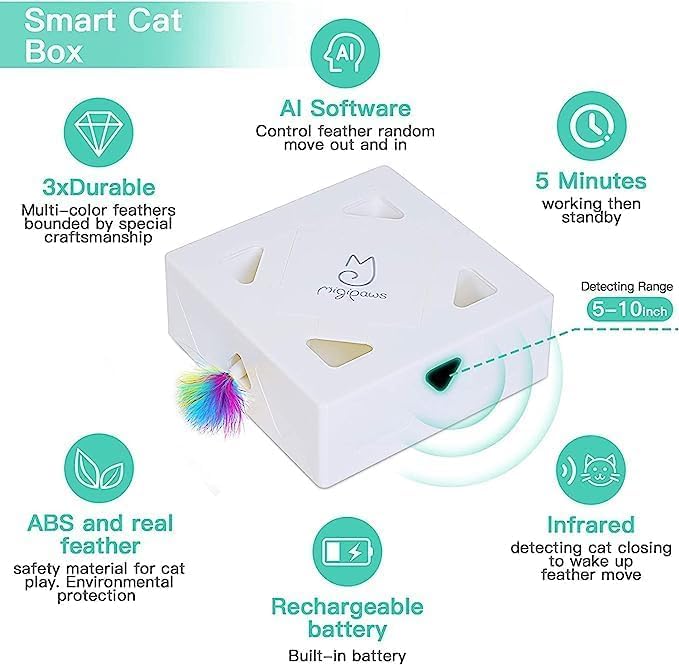 Migipaws Cat Toys, Interactive Automatic 7 Holes Mice Whack-A-Mole, Ultra Fun Smart Teaser Toy for Indoor Cats, USB Rechargeable, 4 Pieces Feather Refills…