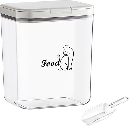 Airtight Cat Food Storage Container | 6.0 Qt/5.5 L Dry Cat Food Bin With Food Scoop |Hold up to 4~5lbs of Cat Food Kibble| Airtight Dog and Cat Food Trats Container |Clear BPA Free