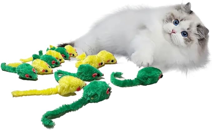Plush Mouse Cat Toys, 12 Pieces Mice Assorted Pack, Lifelike Size Cat Mouse Toys, Rattle Small Mouse, Kitten Interactive Play Interactive Cat Toys, Cats, Kittens, Scratch, Chew, Yellow and Green