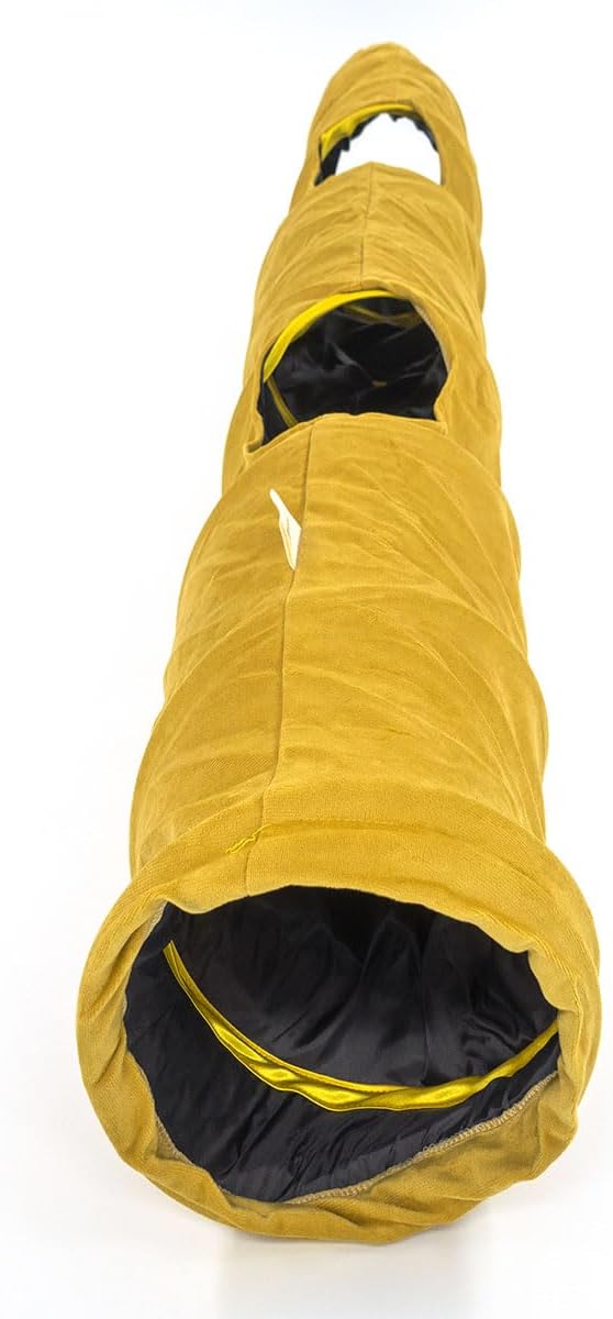 Velvet Fabric - Foldable/Collapsible - 55x8.66 Inches Cat Tunnel (Yellow)