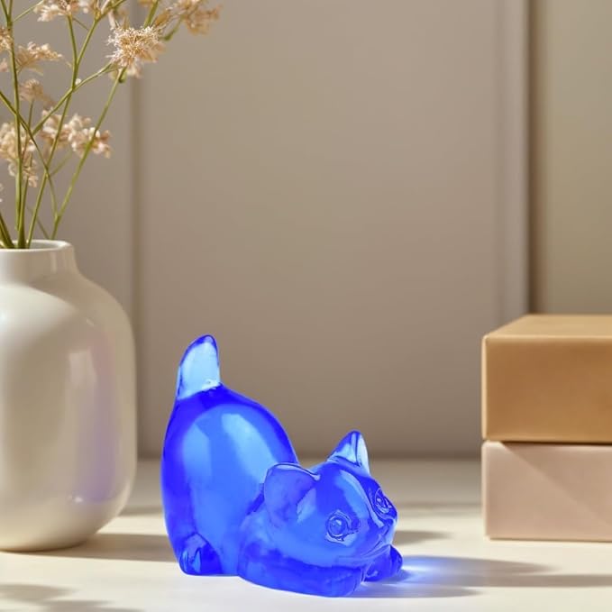 Blue Opal Cat Crystal Statue Healing Crystal Reiki Meditation Pocket Gem Guardian Sculpture Home Study Table Desk Decor Collection Gift for Loved Ones
