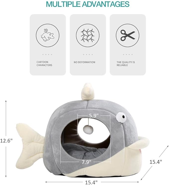 Lcybem Cat Beds for Indoor Cats - Cat Bed Cave with Removable Washable Cushioned Pillow, Calming Cozy Soft Cat Cave, Cute Friendly Dolphin Cat Houses for Indoor Cats No Deformation Pet Bed, L