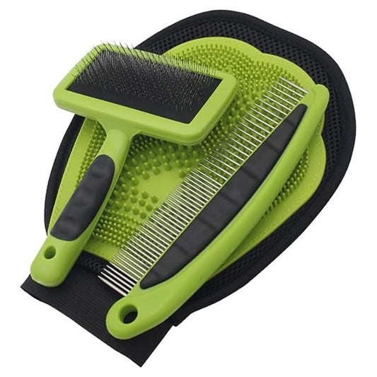 3 in 1 Pet Grooming Kit | Deshedding Brush | Dog Cat Slicker Brush | Dog Cat Grooming Set | Glove for Cats & Dogs