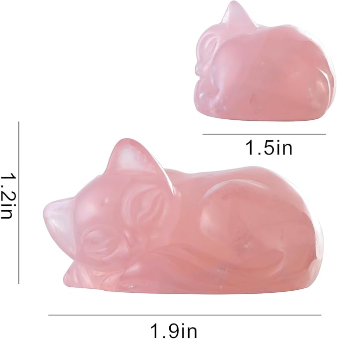 2" Sleeping Cat Statue Rose Quartz Healing Crystals Hand Carved Cute Kitten Figurine, Worry Stone for Anxiety Relif Home Desk Decor Animal Figurine