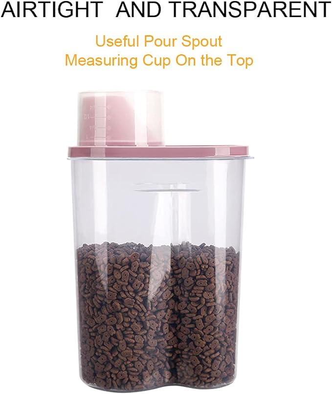 GreenJoy 2 Pack 2lb/2.5L Pet Food Storage Container with Measuring Cup, Can Covers and Bowl for Small Dog, Cat, Waterproof-BPA Free (Blue and Pink)