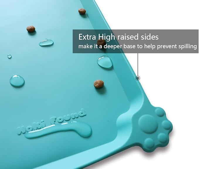 Hoki Found Silicone Pet Food Mats Tray - Non Slip Pet Dog Cat Bowl Mats Placemat - Dog Pet Cat Feeding Mat - Waterproof Dog Cat Food Mats -Pet Water Mats for Floors -Teal