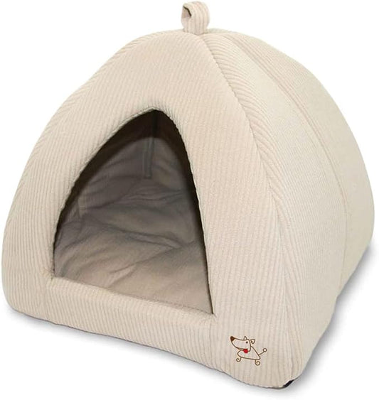 Pet Tent-Soft Bed for Dog and Cat by Best Pet Supplies - Beige Corduroy, 16" x 16" x H:14"