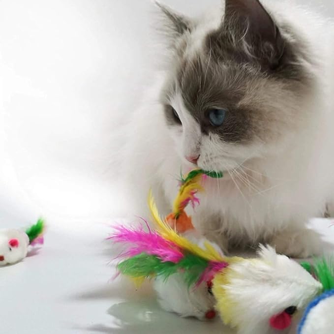 Cat Mice Toys for Indoor Cats 12PCS, 5 Color Variety Mouse Cat Toy Mice Cat Toy Mouse for Cats, Fur Mice Cat Toys Mice Cat Feather Toys with Rattle Sounds, Mixed Pack Cat Mouse Toy for Cats