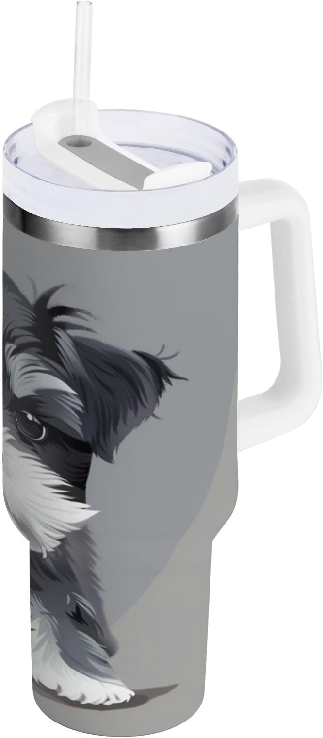 Boccsty Grey Schnauzer Dog Insulated Tumblers Reusable Stainless Steel Tumbler 30 oz Cup Coffee Travel Mug Water Bottle with Handle & Flip Straw for Home Office Car