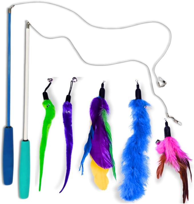 Interactive Cat Toy Teaser Wand - 7 Pack