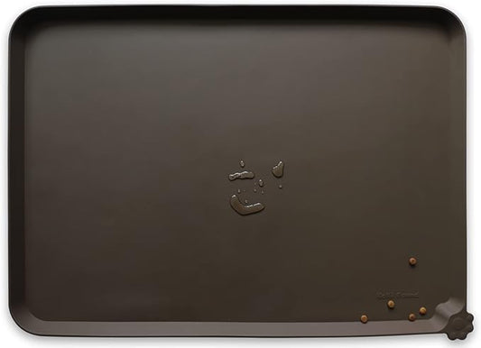 Hoki Found XX-Large Silicone Pet Food Mats Tray - Non Slip Pet Dog Cat Bowl Mats Placemat - Dog Pet Cat Feeding Mat - Waterproof Dog Cat Food Mats -Pet Water Mats for Carpet - Coffee