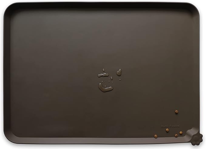 Hoki Found X-Large Silicone Pet Food Mats Tray - Non Slip Pet Dog Cat Bowl Mats Placemat - Dog Pet Cat Feeding Mat - Waterproof Dog Cat Food Mats -Pet Water Mats for Carpet - Coffee