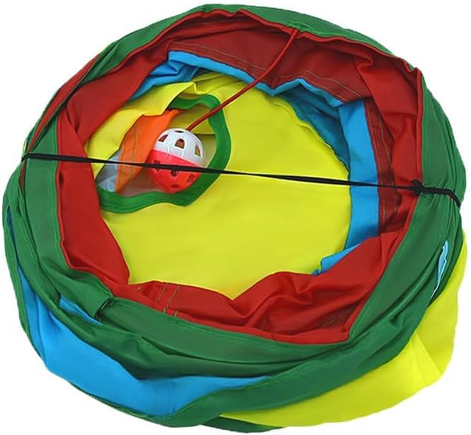 Cat Tunnel Tube Toys, Rainbow Tunnels for Indoor Cats, 3 Way Collapsible Interactive Toy Maze House with Peek Holes Dangling Ball for Rabbit, Kitten, Kitty, Puppy