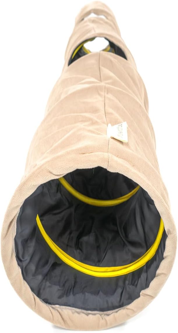 Velvet Fabric - Foldable/Collapsible - 55x8.66 Inches Cat Tunnel (Beige)