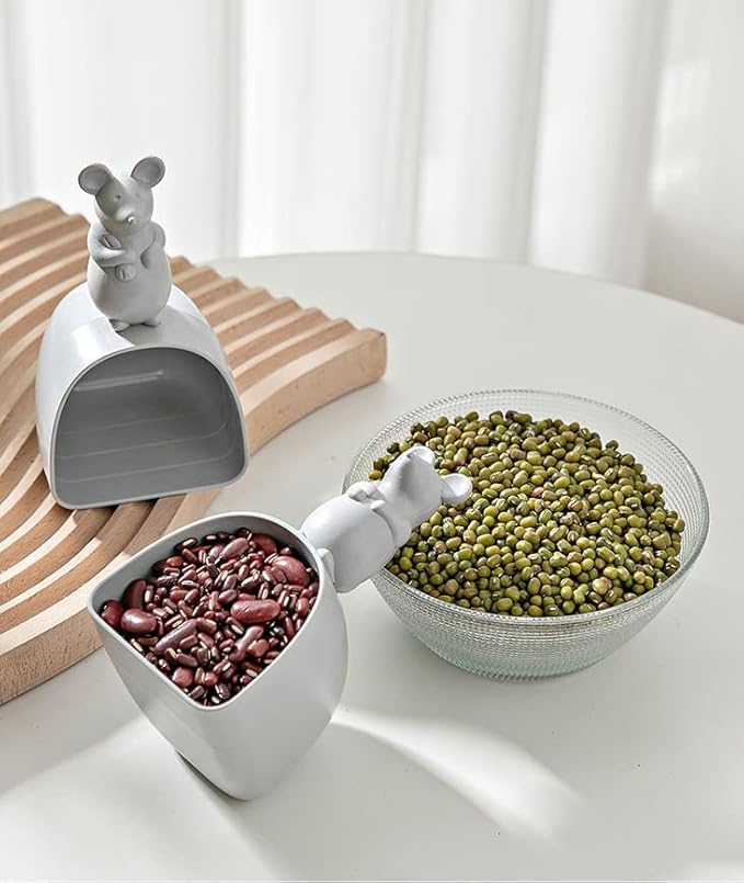 Dog Food Scoop, Pet Food Scoop, sturdy scoop for all kinds of dry foods. Cute Mouse Shape Handle Design Pet Food Can Spoon Suitable for Dogs Cats Birds, Measuring Cup (Grey)
