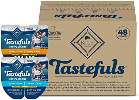 Blue Buffalo Tastefuls Savory Singles Natural Wet Cat Food Cuts In Gravy, Chicken and Turkey Variety Pack, 2.6-oz. Trays, 24-Count