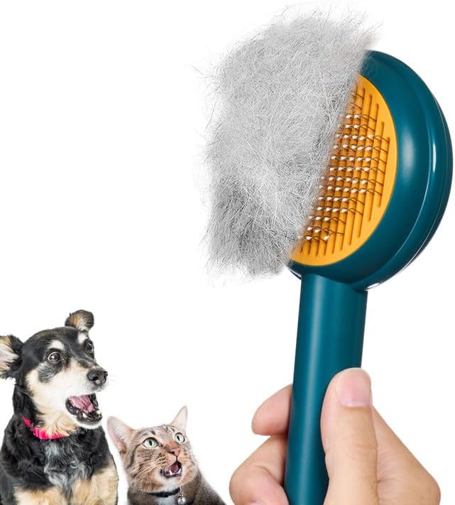 HICC GROOM! Grooming Brush for Pets, Self Cleaning Cat Brush with Release Button, Shedding Brush for Short or Long Haired Cats/Dogs/Rabbits, Massage Removes Loose Fur, Tangles (Blue)