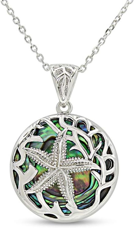 AFFY Abalone Shell Animal (Starfish, Dolphin, Seahorse, Frog, Dragonfly, Whale Tail, Turtle) 14K White Gold Over Sterling Silver Pendant Necklace Jewelry Gift For Her