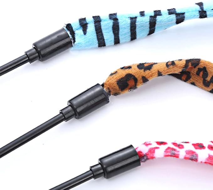IUHKBH Cat Wand Toys, 3 PCS Flexible Cat String Wand Leopard Ribbon Cat Teaser Wand Cat Wands for Cat Training Exerciser