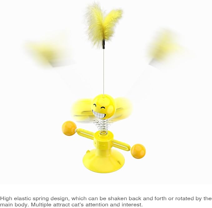 Laxier Cat Toys Interactive Spin with Rotating Springs Ball for Indoor Kittens Self Play Kitty Teaser Wand (Yellow)