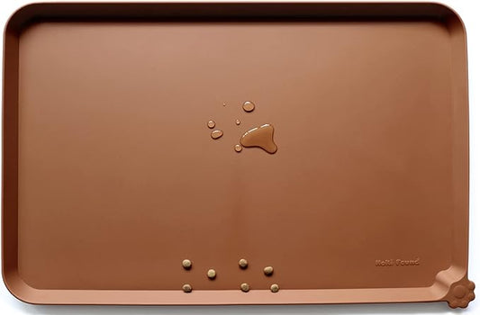 Hoki Found X-Large Silicone Pet Food Mats Tray - Non Slip Pet Dog Cat Bowl Mats Placemat - Dog Pet Cat Feeding Mat - Waterproof Dog Cat Food Mats -Pet Water Mats for Carpet - Caramel