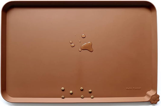 Hoki Found Silicone Pet Food Tray - Non Slip Pet Dog Bowl Mats - Cat Waterproof Mat for Carpet - Caramel