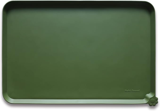 Hoki Found Silicone Pet Food Mats Tray -High-Lips Pet Dog Cat Bowl Mats Placemat - Dog Pet Cat Feeding Mat - Waterproof Dog Cat Food Mats -Pet Water Mats for Carpet - Dark Olive