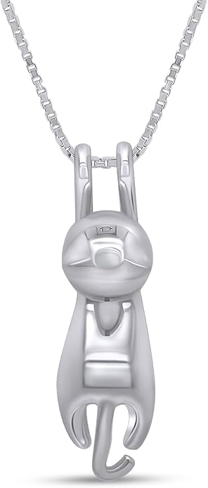 AFFY 925 Sterling Silver Cat Necklace for Women - Jewelry Gift for Cat Lovers - Flying Hanging Cat Pendant Collarbone Necklace