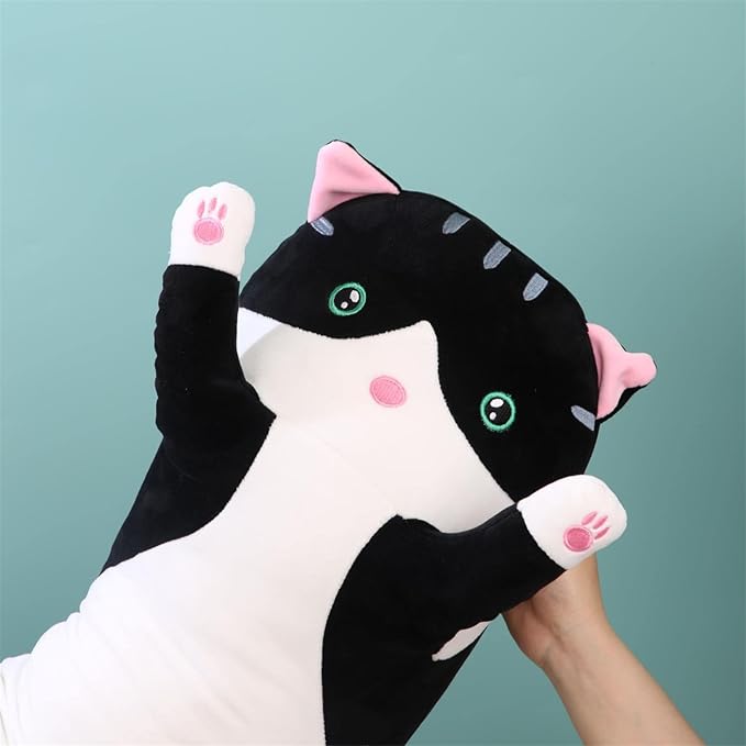 Giant Cat Pillow Plush Cartoon Kitty Sleeping Hugging Pillow, Cuddly Soft Long Kitten Body Pillow Doll Cat Cushion Toy for Kids Girlfriend (Black, 110cm/43.3inch)