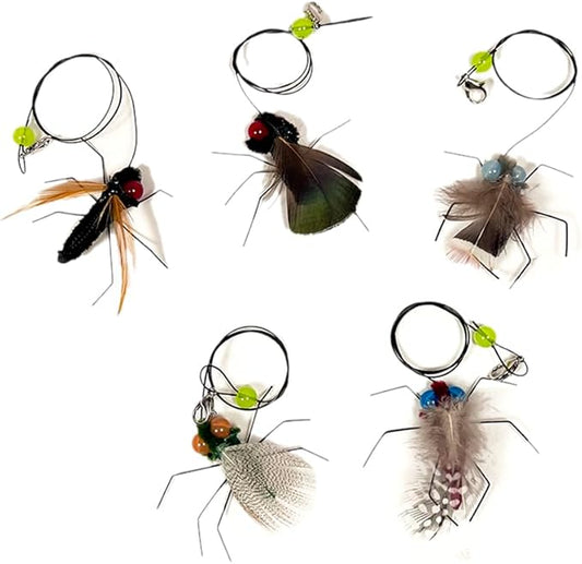 Cat Feather Toy Refills Flies with Cord 5pcs Interactive Cat Toy Kitten Toys Teaser Wand Attachments Refills Cat Fishing Pole Toys (5pcs Refills)