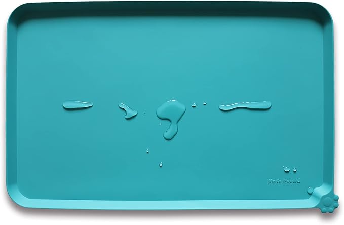 Hoki Found Silicone Pet Food Mats Tray - Non Slip Pet Dog Cat Bowl Mats Placemat - Dog Pet Cat Feeding Mat - Waterproof Dog Cat Food Mats -Pet Water Mats for Floors -Teal