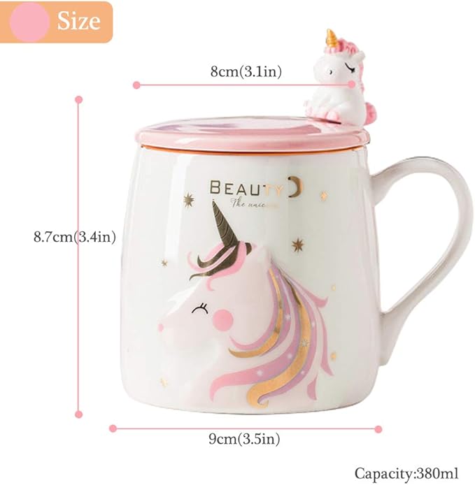 BigNoseDeer Unicorn Mug Cute Ceramic Coffee Mug with Lovely Unicorn Spoon, Morning Cup Novelty Coffee Tea Milk Christmas Mug Gift for Girls Magic Unicorn Lovers 380ML (BFF Unicorn)