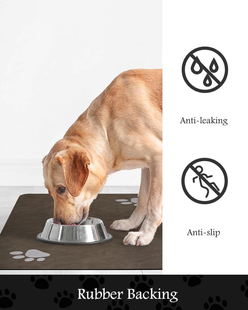 Pet Feeding Mat-Absorbent Dog Mat for Food and Water Bowl-No Stains Quick Dry Water Dispenser Mat-Dog Accessories Pet Supplies-Bowl for Messy Drinkers（Brown,16"x24"