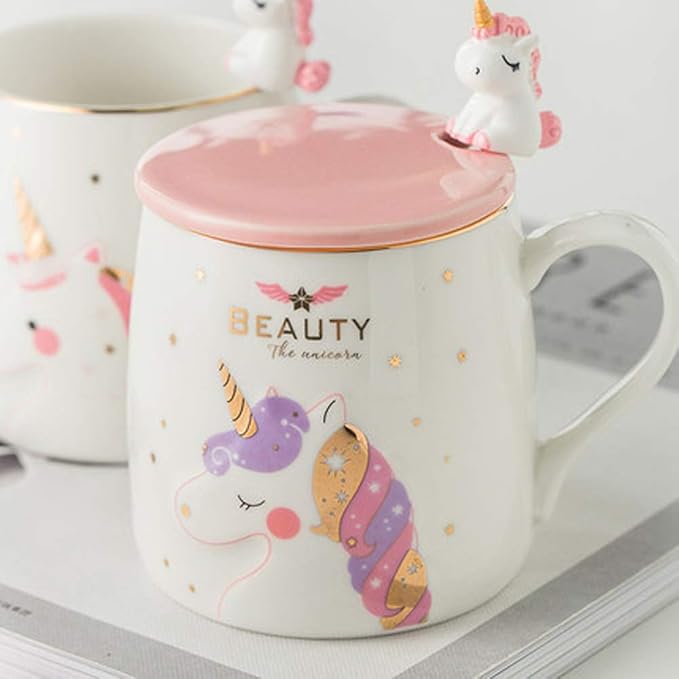 BigNoseDeer Unicorn Mug Cute Ceramic Coffee Mug with Lovely Unicorn Spoon, Morning Cup Novelty Coffee Tea Milk Christmas Mug Gift for Girls Magic Unicorn Lovers 380ML (Pink Unicorn)