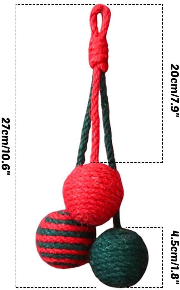 MiOYOOW Cat Toy Sisal Ball, Tricolor Hanging Cat Balls Handmade Cat Scratcher Ball Interactive Toy for Indoor Cats Kittens
