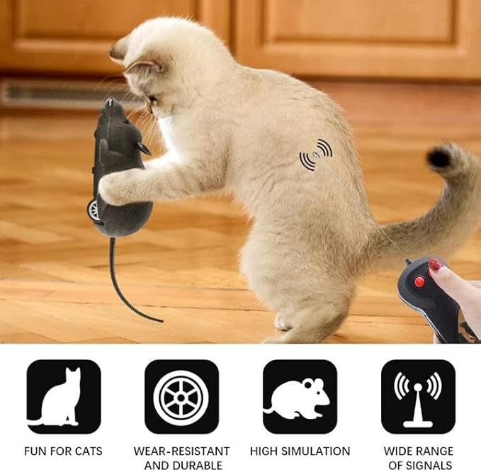 Aerbee Remote Control Rat Toy, Electric RC Mouse Toy Emulation Flocking Rat Toy Interactive Cat Toys Pet Toys Funny Wireless Chasing Prank Joke Scary Trick Rats Animal for Pets Novelty Gift