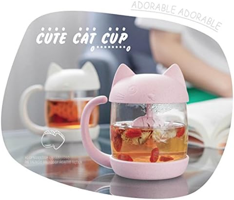 BigNoseDeer Cat Tea Cup Cute Mug Glass Pot with Fish Infuser for Loose Leaf Tea (Pink 8oz)