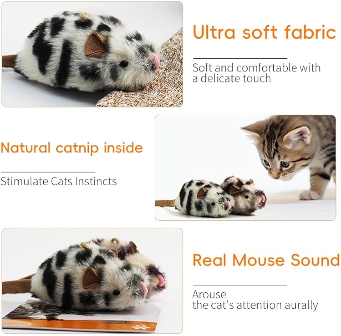 Cat Mice Toys Catnip Indoor Toy Interactive Kitten Toy for All Breeds Cats Lifelike Mouse Sound Realistic Mouse 2 Pack (2 Pack Mouse), Small
