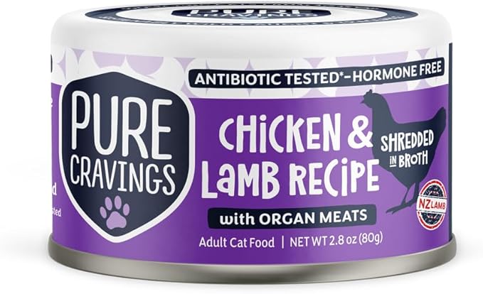 Chicken and Lamb Recipe in Broth, Shredded Wet Cat Food, Grain-Free Protein, Non-GMO, 12 Pack