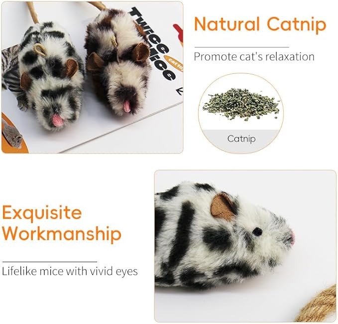 Cat Mice Toys Catnip Indoor Toy Interactive Kitten Toy for All Breeds Cats Lifelike Mouse Sound Realistic Mouse 2 Pack (2 Pack Mouse), Small