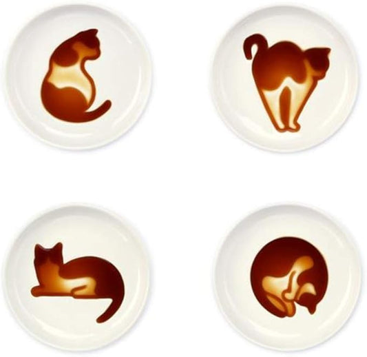 4pcs Ceramics Cat Relief Seasoning Dishes Sushi Dipping Bowl Appetizer Dessert Plate