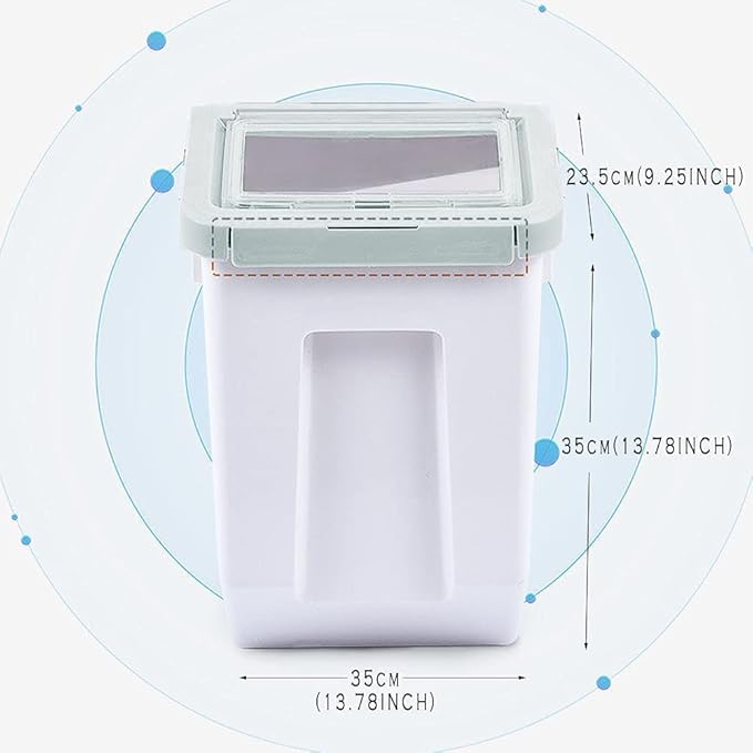 YXQ Dog Food Storage Container Airtight Box Cyan,10kg Bulk Dry Food Grain Storage Barrels Sealed Bucket,Pets Food Bin with Seal Locking Lid, Wheels,Measuring Cup,1pcs Scoops(Random Color)