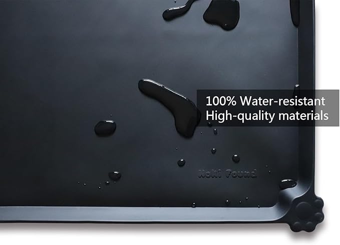 Hoki Found X-Large Silicone Pet Food Mats Tray - Non Slip Pet Dog Cat Bowl Mats Placemat - Dog Pet Cat Feeding Mat - Waterproof Dog Cat Food Mats -Pet Water Mats for Carpet -Black
