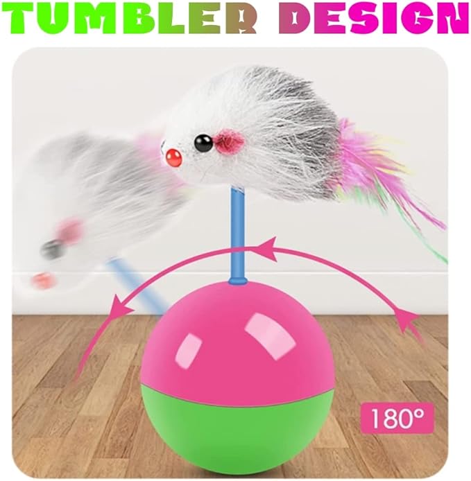 2 PCS Cat Mouse Toy Furry Tumbler Mouse Cat Toy Interactive Cat Stick Interactive Cat Mice Toys Interactive Cat Toy with Sound for Wee Kitten Hunting Exercising Eliminating Boredom for cat